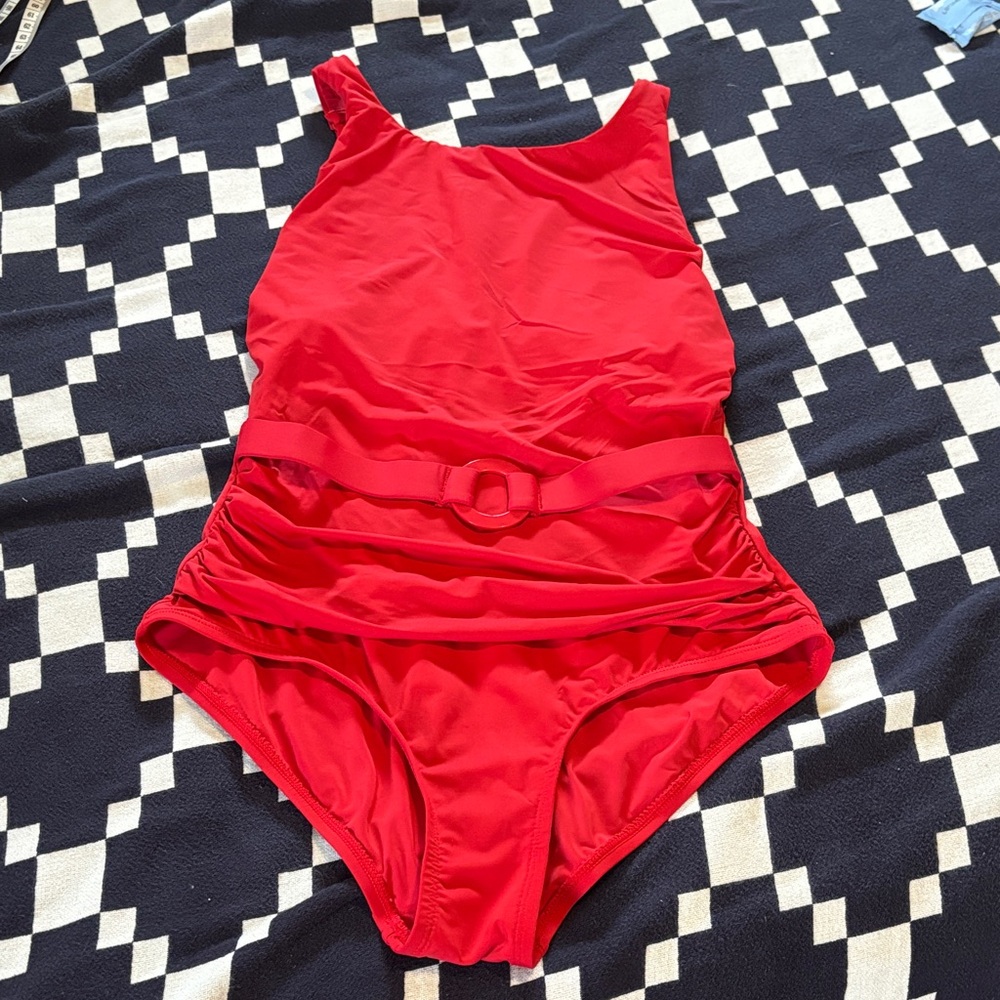 Jantzen Red Belted One-Piece Swimsuit